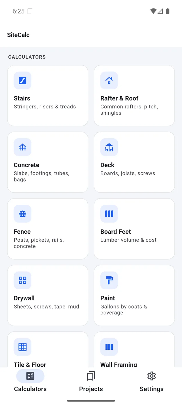 Calculator home grid